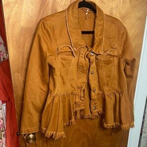 Free People Orange Fringed Jean Jacket